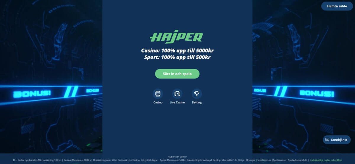 Hajper Casino bonus