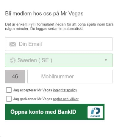 Mr Vegas enkel registrering