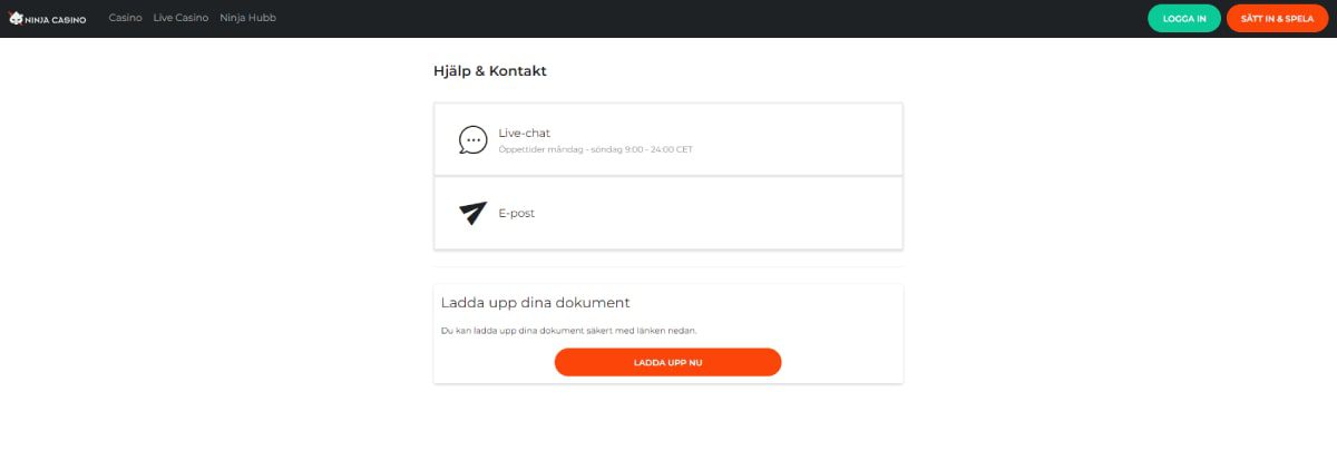 Ninja Casino kundtjänst